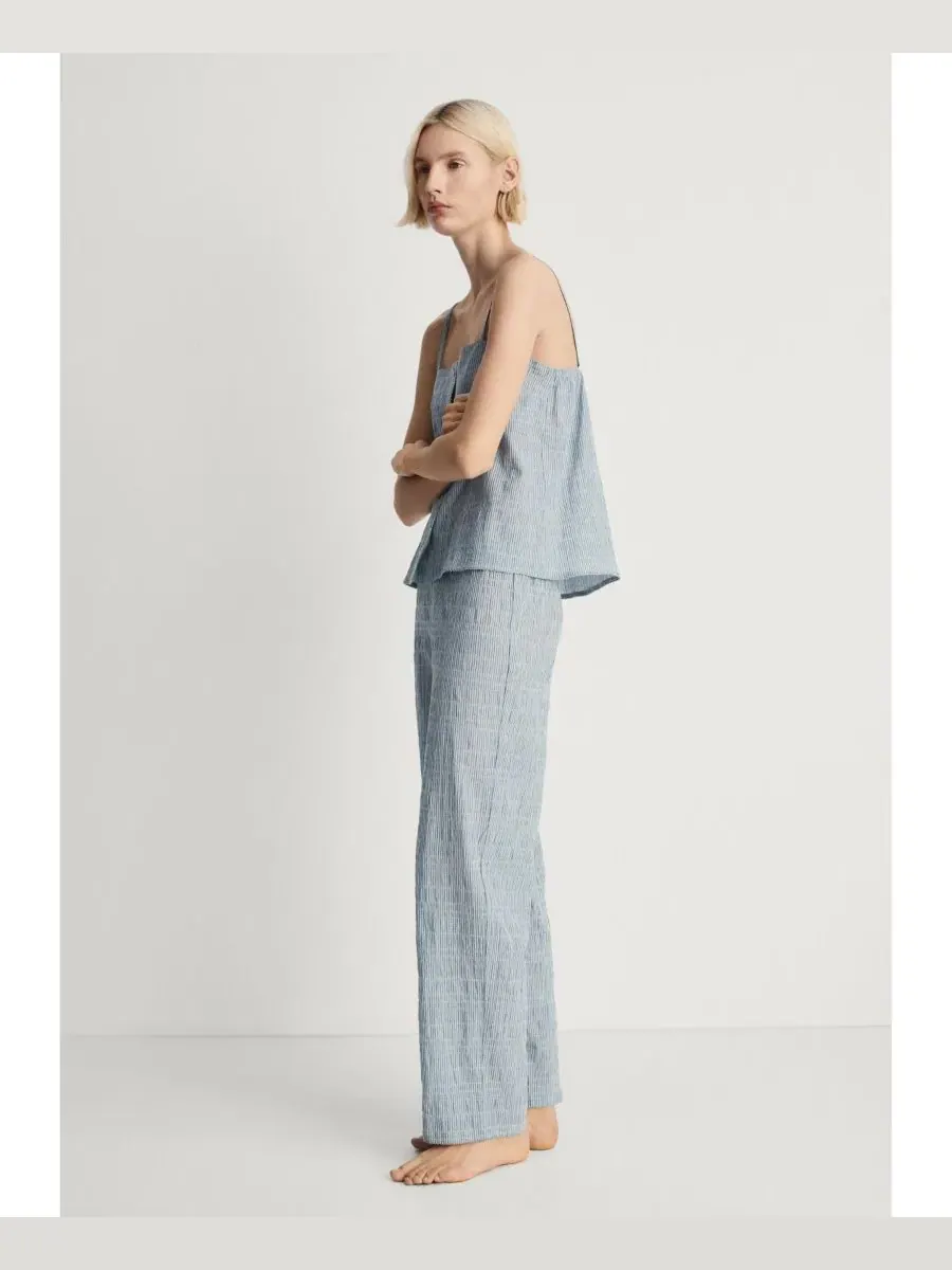 Пижамные шорты с полосатым тканым вельветом, модель Cotton Striped Woven Seersucker Pajama Pants — изображение 5 из 7