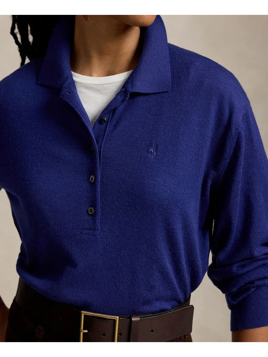 Свитер с поло-воротником Relaxed Fit Polo Ralph Lauren — изображение 3 из 5, темно-синий