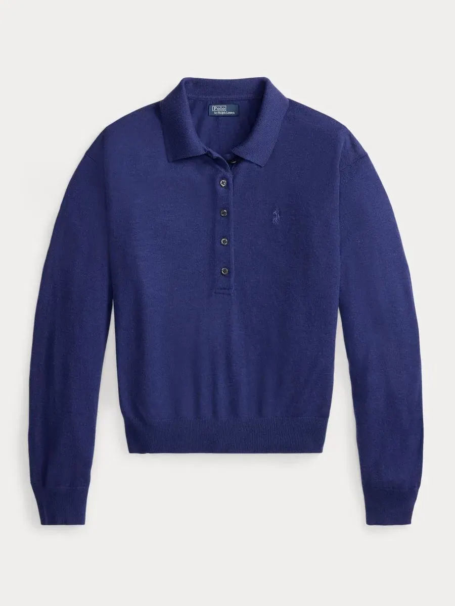 Свитер с поло-воротником Relaxed Fit Polo Ralph Lauren — изображение 5 из 5, темно-синий
