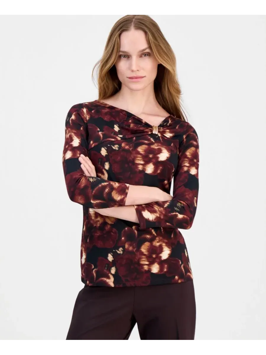 Блуза с асимметричной драпировкой и принтом Anne Klein