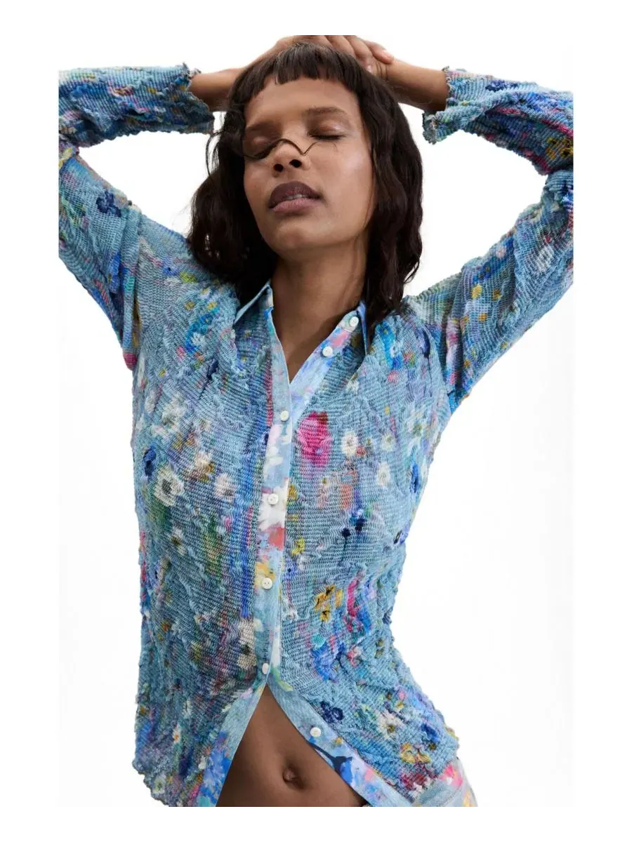 Женская рубашка с цветочным принтом Desigual — изображение 3 из 6, серый