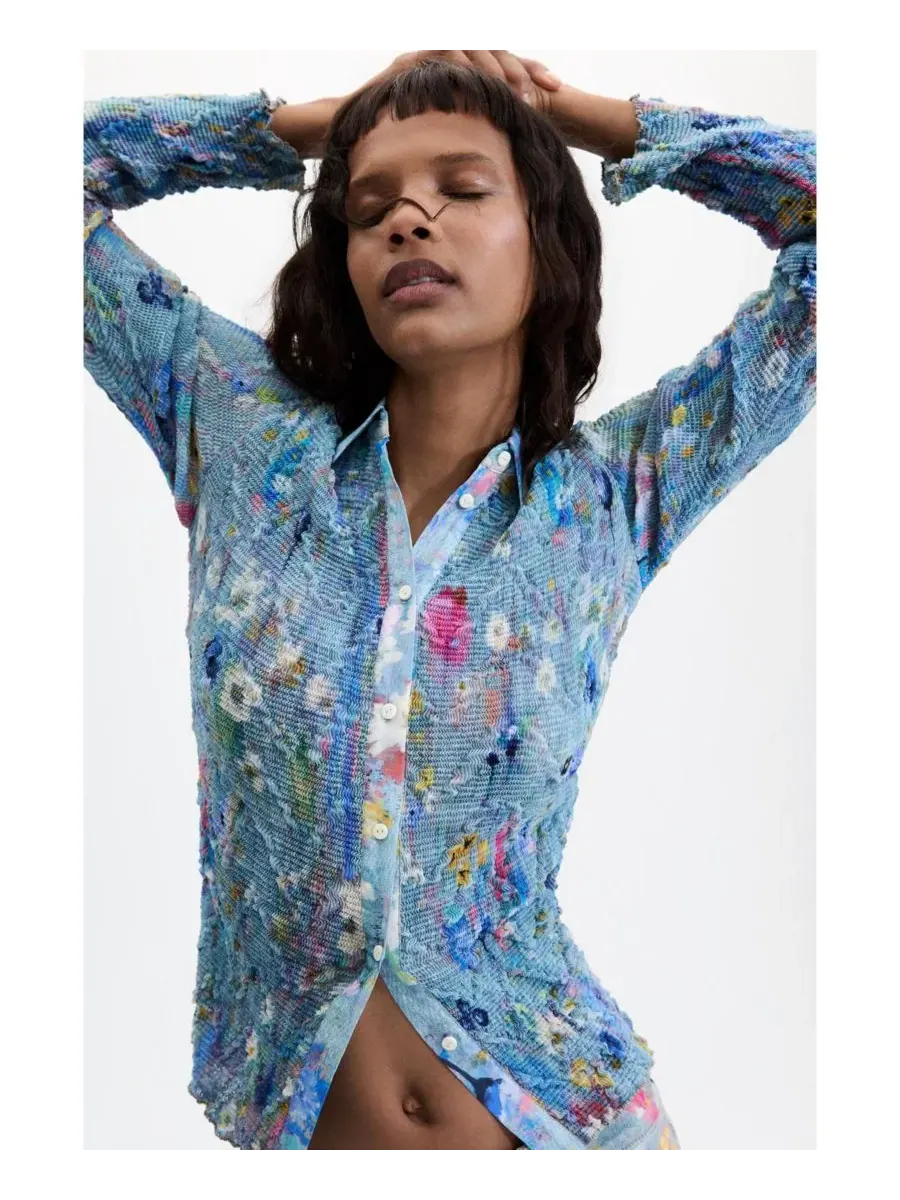 Женская рубашка с цветочным принтом Desigual — изображение 4 из 6, серый