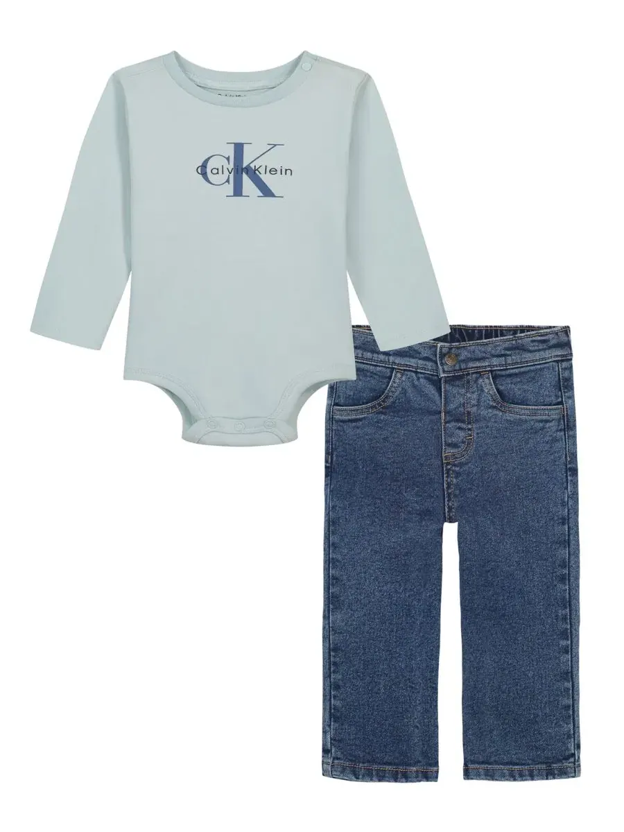 Комплект из боди с длинным рукавом и брюк Calvin Klein — изображение 4 из 8, синий
