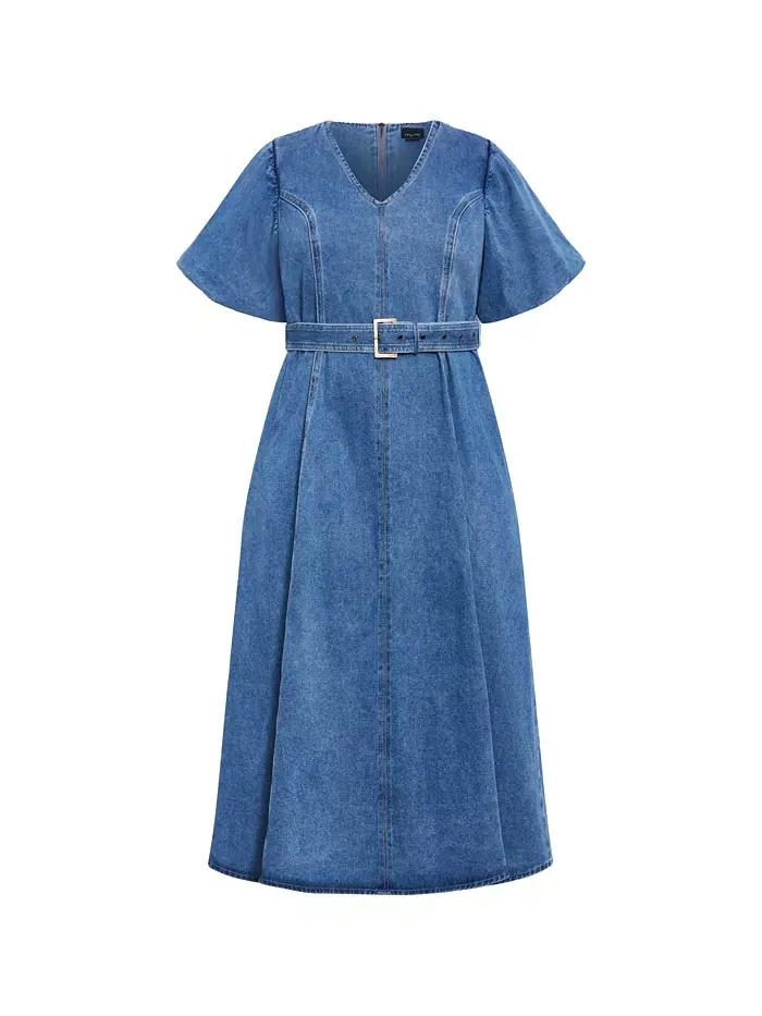 Джинсовое платье миди Plus Size Delilah CITY CHIC — изображение 2 из 3, синий