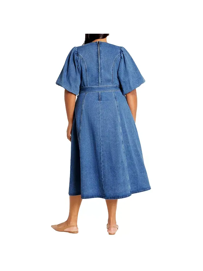 Джинсовое платье миди Plus Size Delilah CITY CHIC — изображение 3 из 3, синий