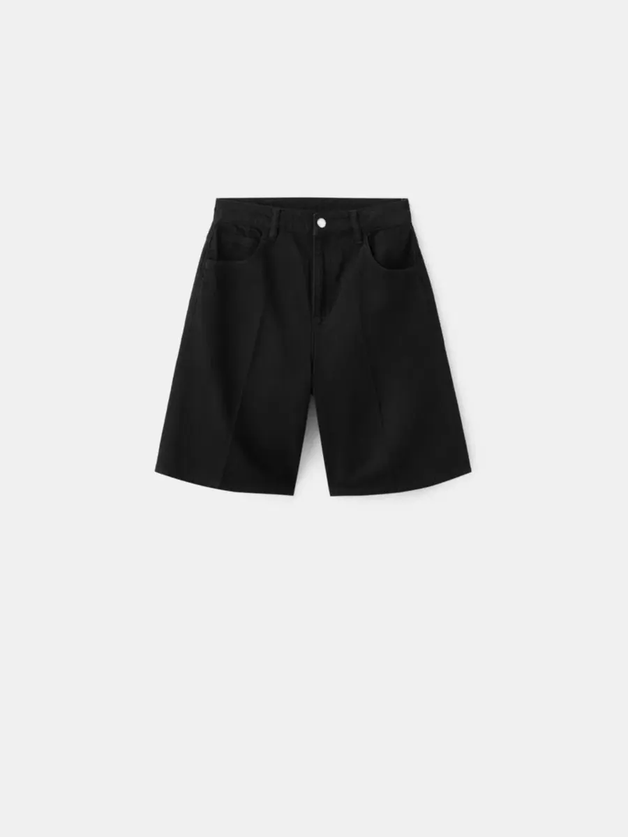 Шорты джинсовые с высокой посадкой прямого кроя Black Denim MANGO