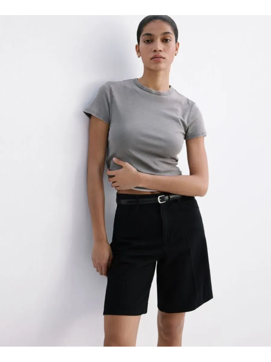 Шорты джинсовые с высокой посадкой прямого кроя Black Denim MANGO — изображение 4 из 8, черный джинсовый синий