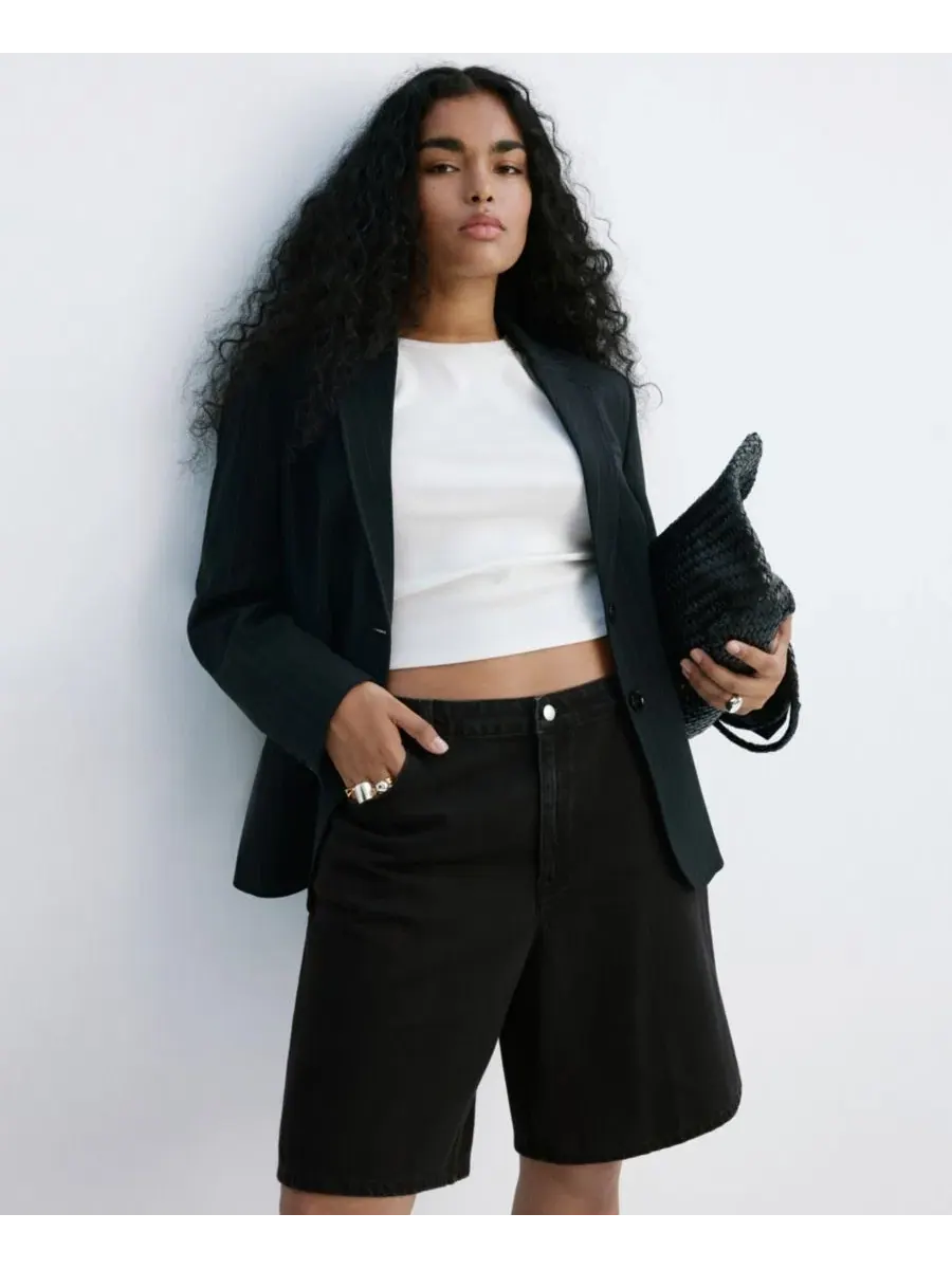 Шорты джинсовые с высокой посадкой прямого кроя Black Denim MANGO — изображение 6 из 8, черный джинсовый синий