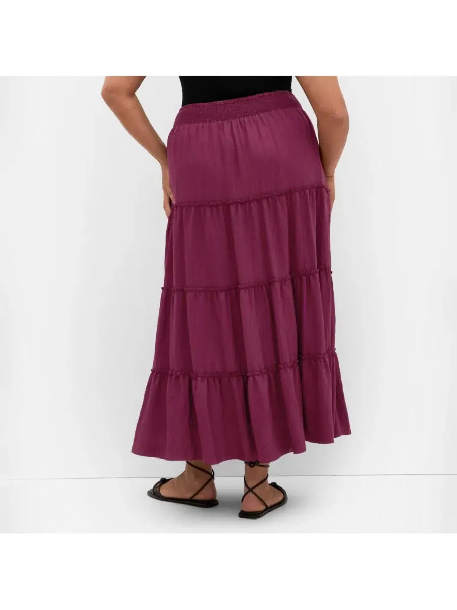 Юбка макси с ярусным кроем, модель Boho CITY CHIC — изображение 2 из 5, гранат