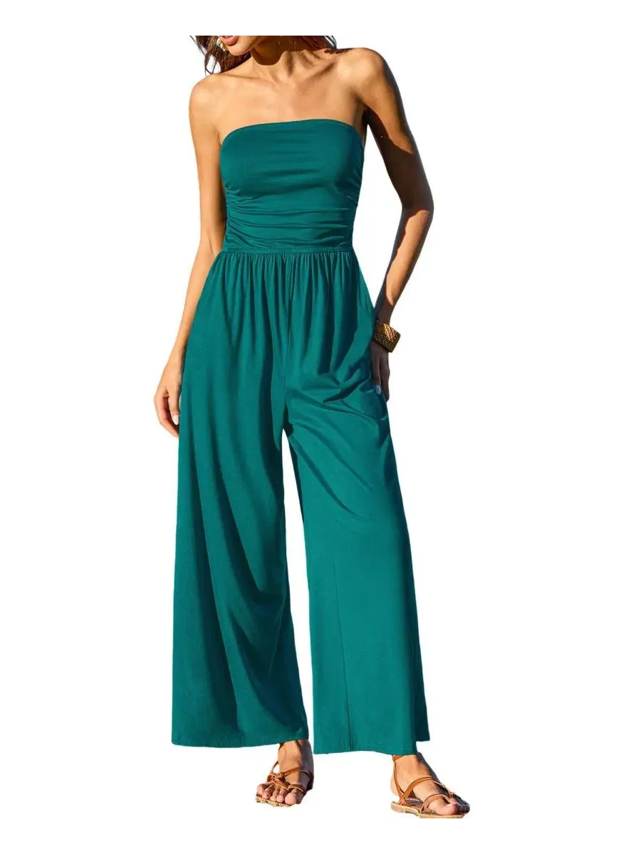 Комбинезон широкий без бретелек с застежкой-молнией Dance Wide-Leg Strapless Cupshe — изображение 3 из 3, черный