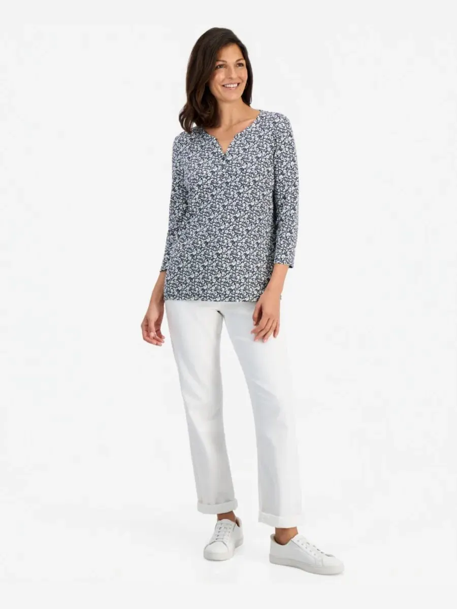 Женский топ с принтом и рукавом 3/4, Henley Style & Co — изображение 2 из 3, синий