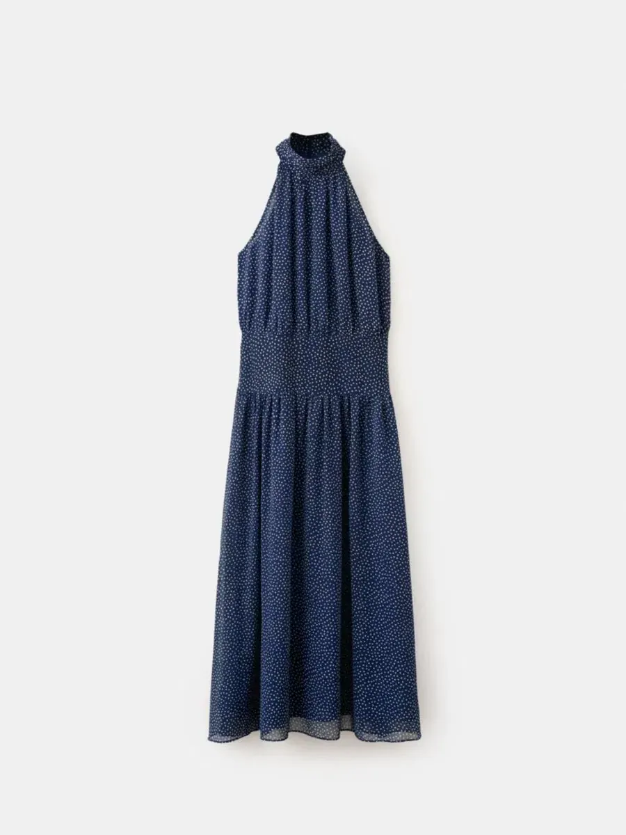 Платье-трапеция с принтом в горошек Halter Polka Dot Dress MANGO