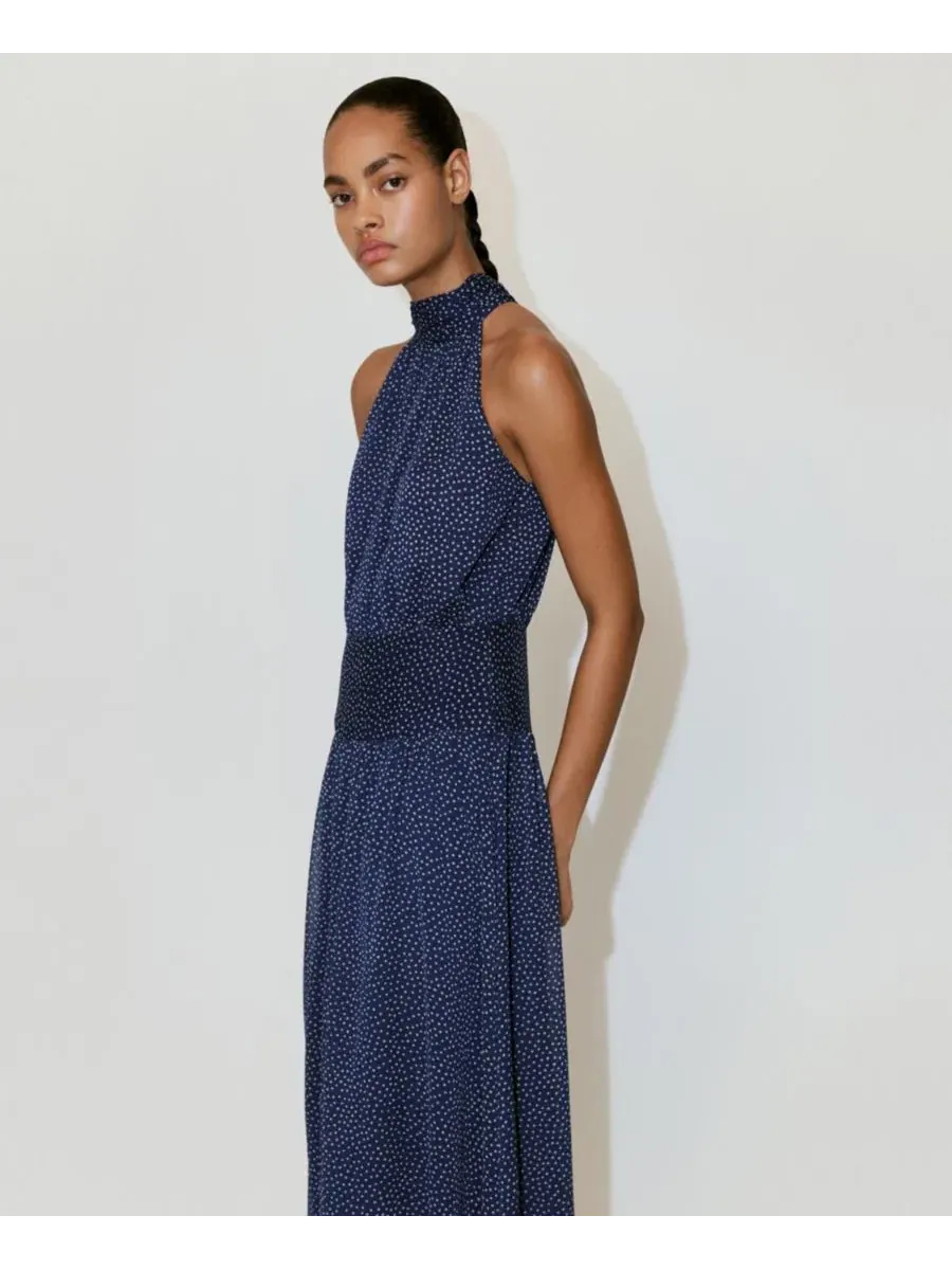 Платье-трапеция с принтом в горошек Halter Polka Dot Dress MANGO — изображение 2 из 7, синий