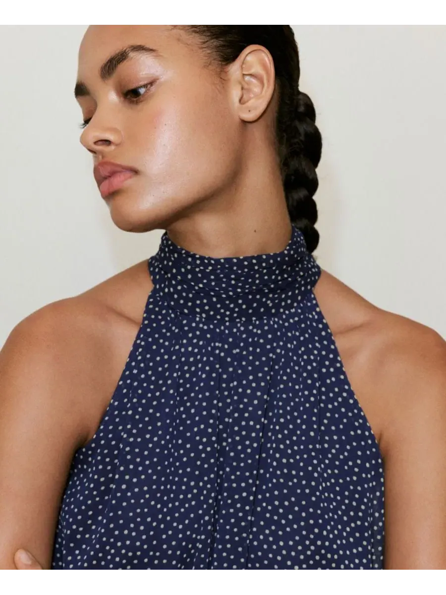 Платье-трапеция с принтом в горошек Halter Polka Dot Dress MANGO — изображение 4 из 7, синий