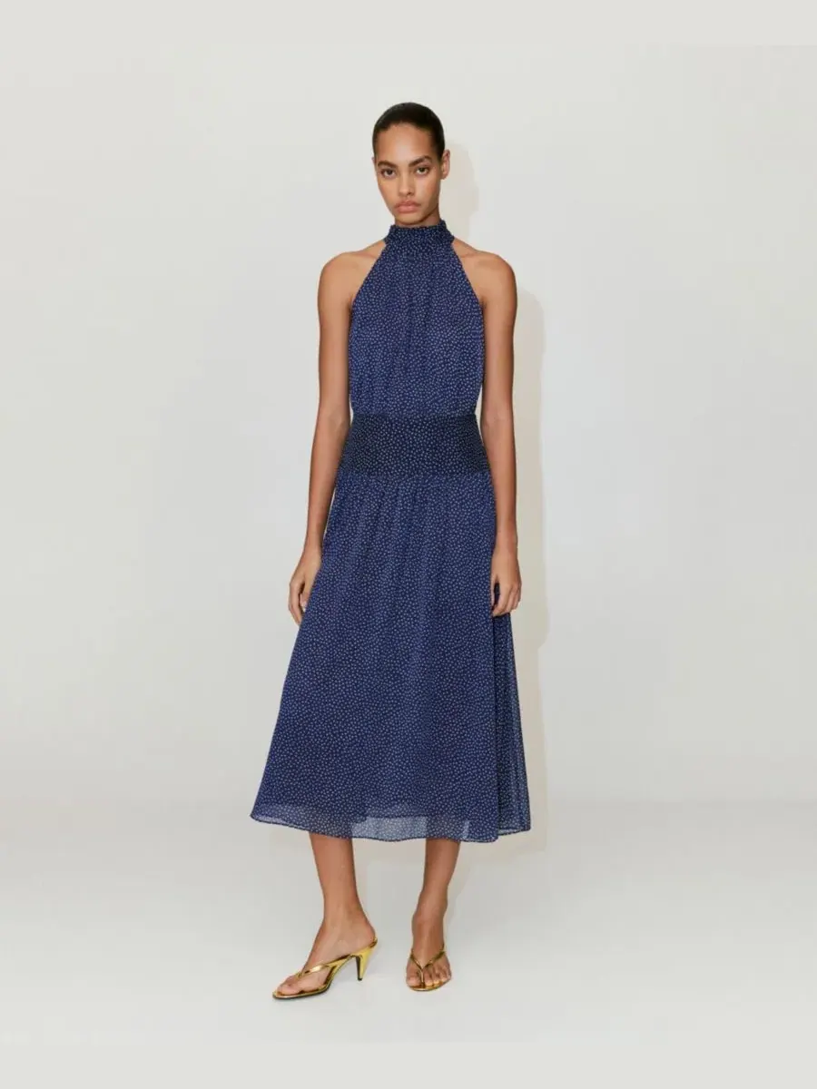 Платье-трапеция с принтом в горошек Halter Polka Dot Dress MANGO — изображение 7 из 7, синий