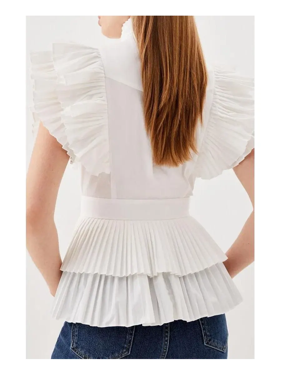 Блуза с плиссировкой и рюшами Karen Millen — изображение 8 из 8, белый