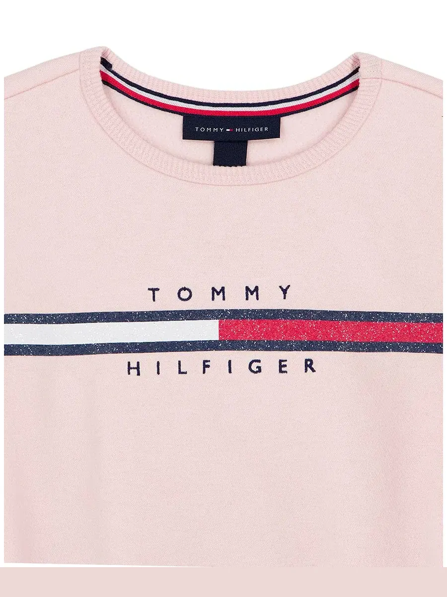 Комплект из свитшота и брюк с блестящим флагом Tommy Hilfiger — изображение 3 из 5, розовый
