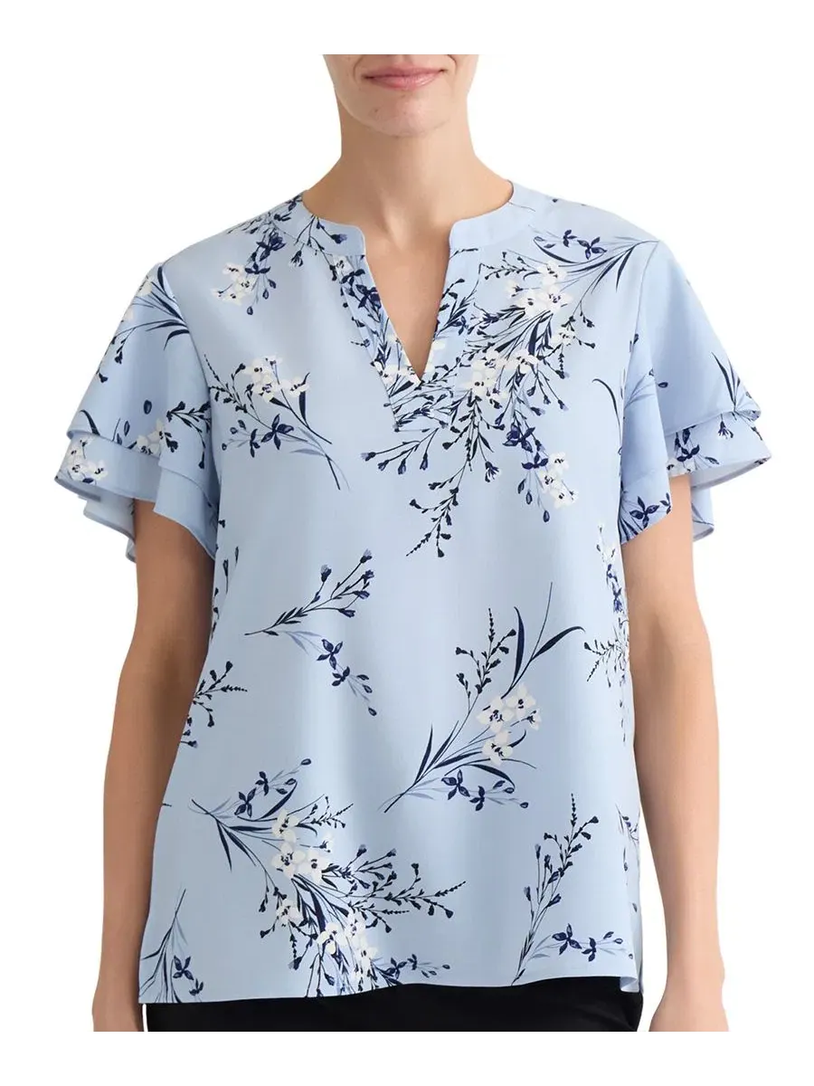 Блузка с цветочным принтом и короткими рукавами Petite Floral-Print Short-Sleeve Blouse Jones New