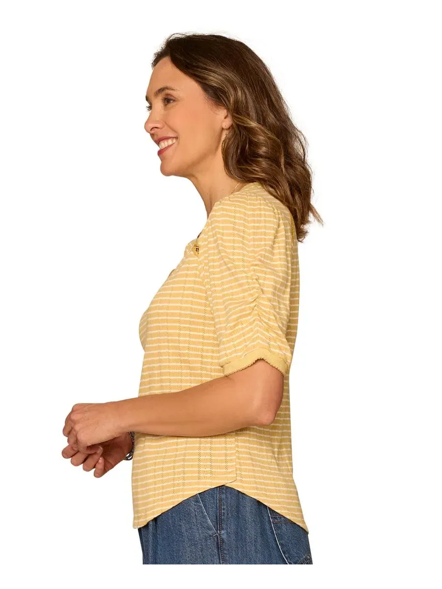 Блуза с V-образным вырезом и рукавом-фонариком Petite Puff-Sleeve V-Neck Top Democracy, Tuscan Sun — изображение 2 из 3