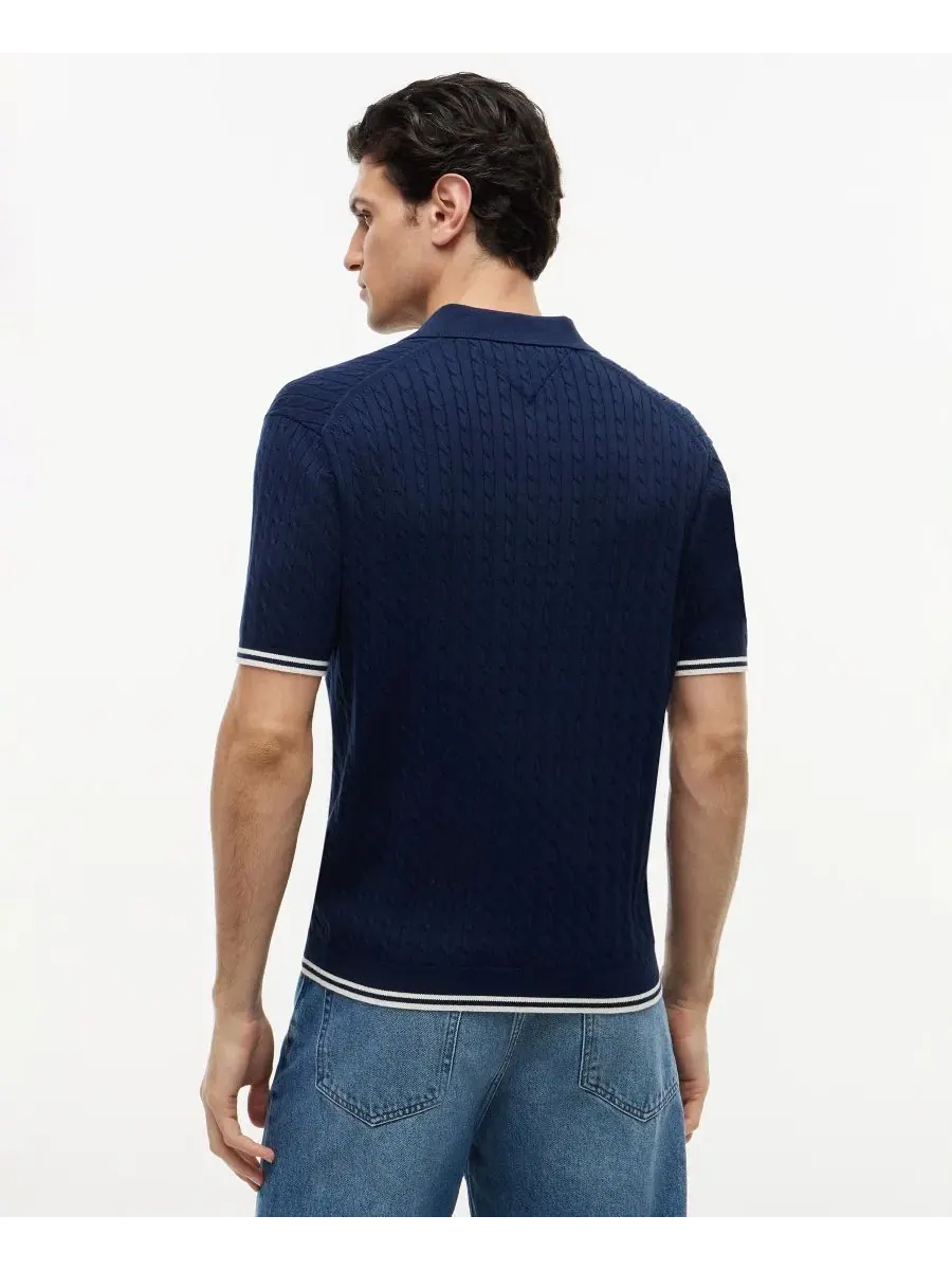 Мужской свитер-поло с коротким рукавом Cable Knit Tommy Hilfiger — изображение 4 из 4, темно-синий