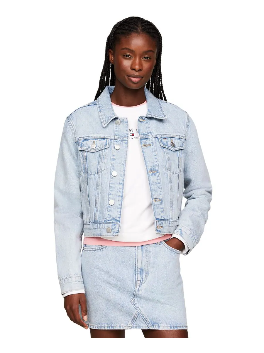 Женская джинсовая куртка Izzie Slim-Fit с эффектом потертости Tommy Jeans — изображение 3 из 4, джинсовый синий светлый