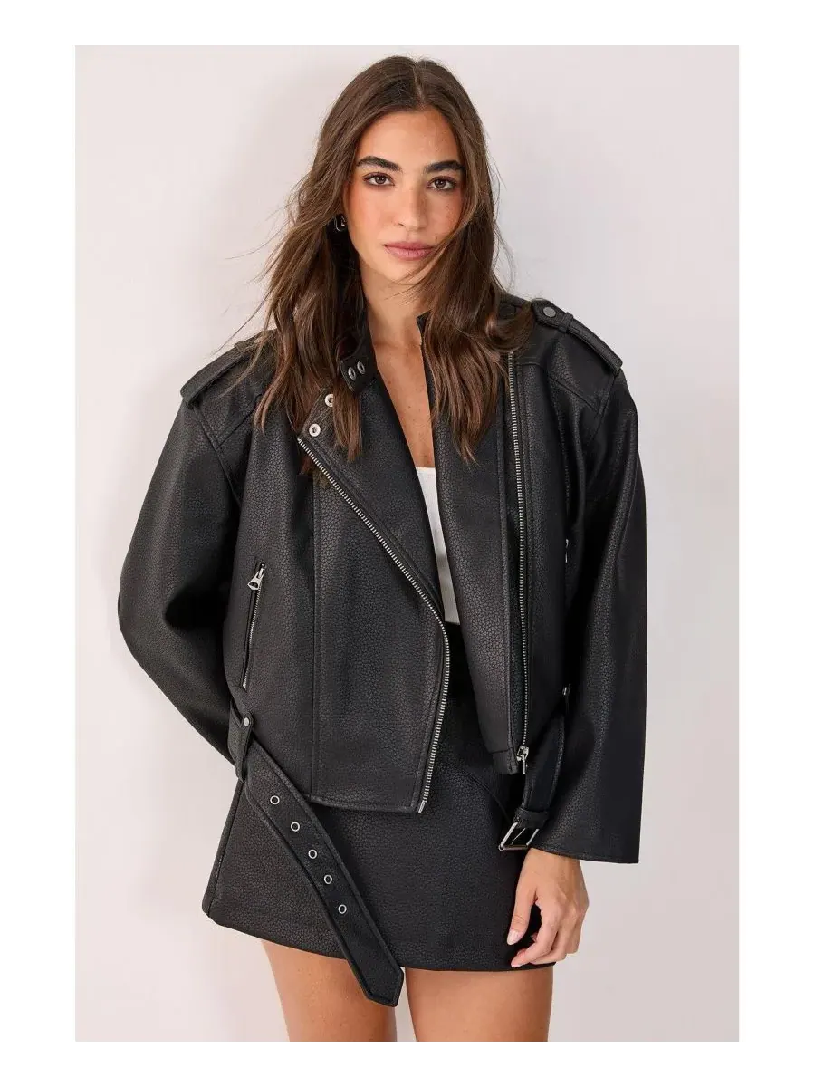 Женская байкерская куртка из искусственной кожи с поясом Nasty Gal