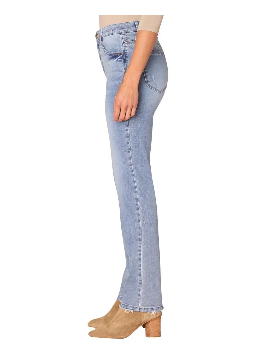 Джинсы прямого кроя с высокой посадкой Petite High-Rise Straight-Leg Jeans Democracy — изображение 2 из 3, светлый синий