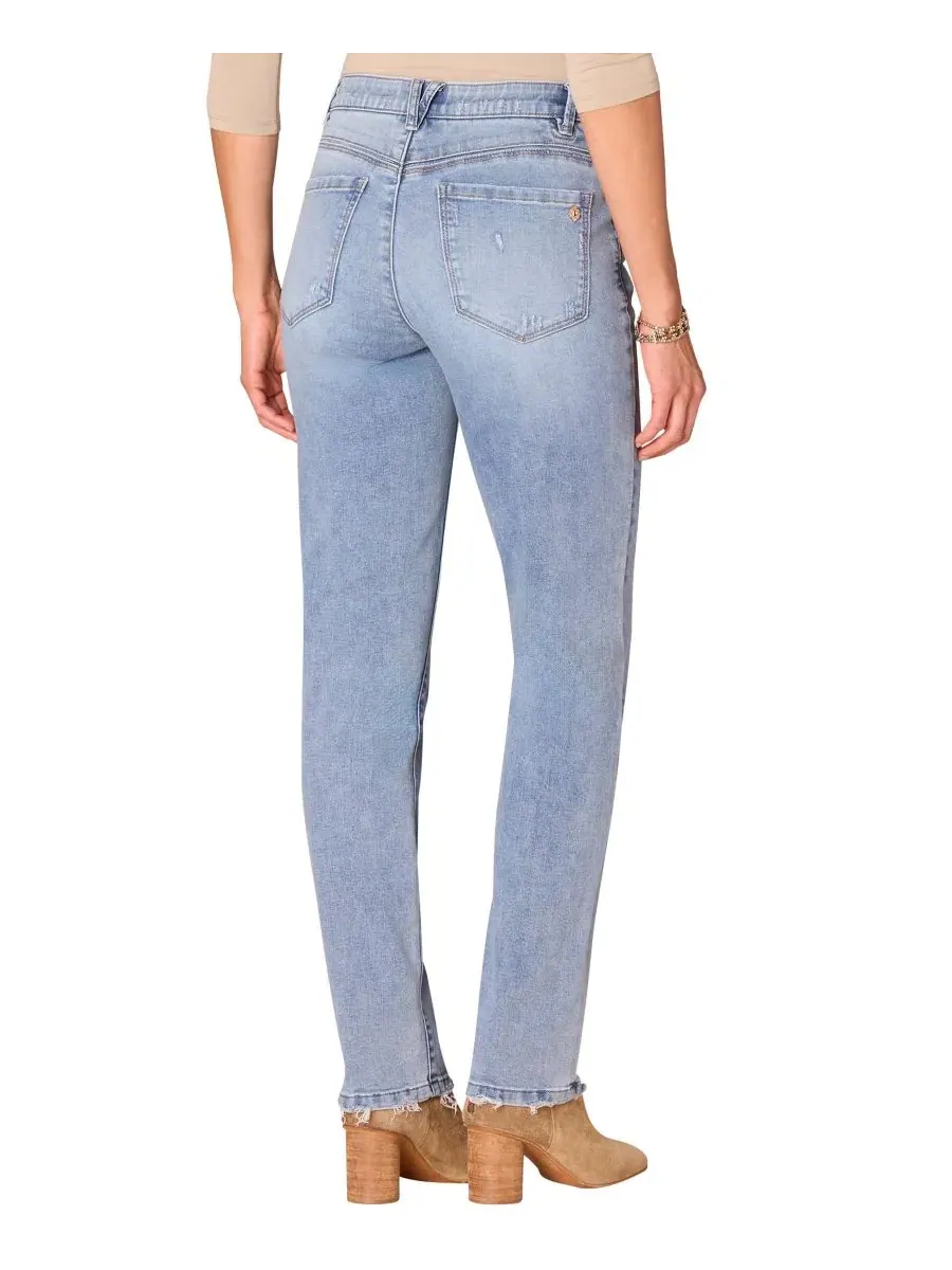 Джинсы прямого кроя с высокой посадкой Petite High-Rise Straight-Leg Jeans Democracy — изображение 3 из 3, светлый синий