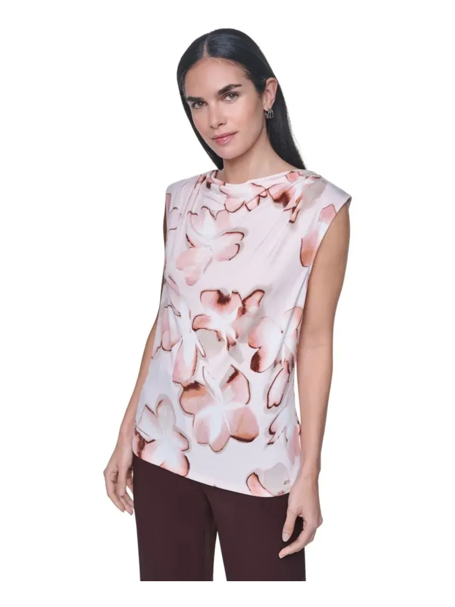 Блузка с драпировкой, с воротником-капюшоном, без рукавов, Petite Printed Cowl Neck Sleeveless