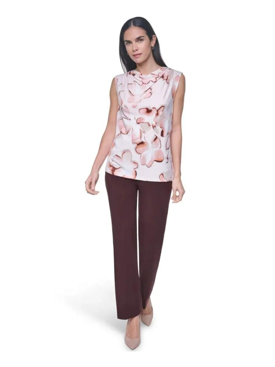 Блузка с драпировкой, с воротником-капюшоном, без рукавов, Petite Printed Cowl Neck Sleeveless — изображение 2 из 6, мульти