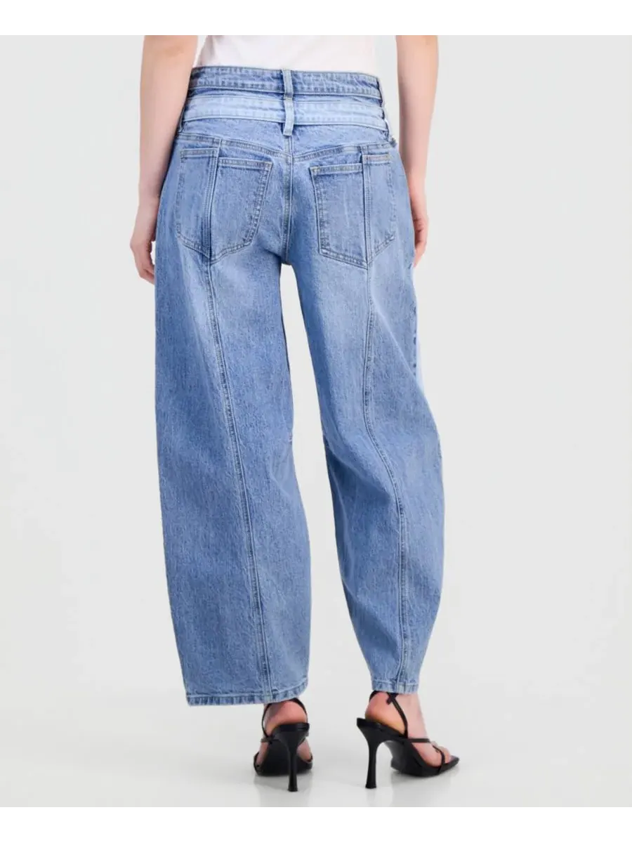 Женские джинсы с высокой посадкой и широкими штанинами Bar III, светлый-wash — изображение 4 из 6, светлая стирка