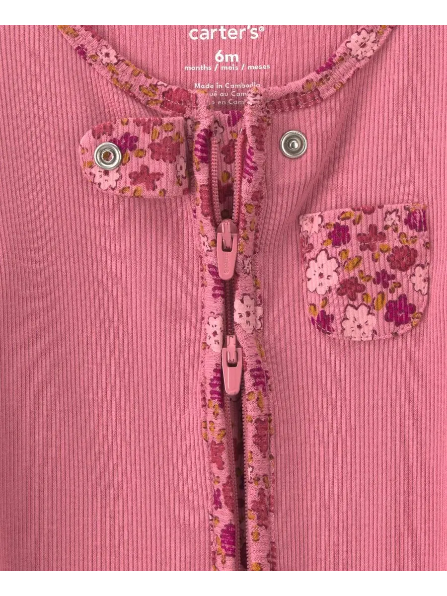 Комбинезон для сна с длинным рукавом Floral 2-Way Zip Sleep & Play Carter's — изображение 3 из 5, розовый