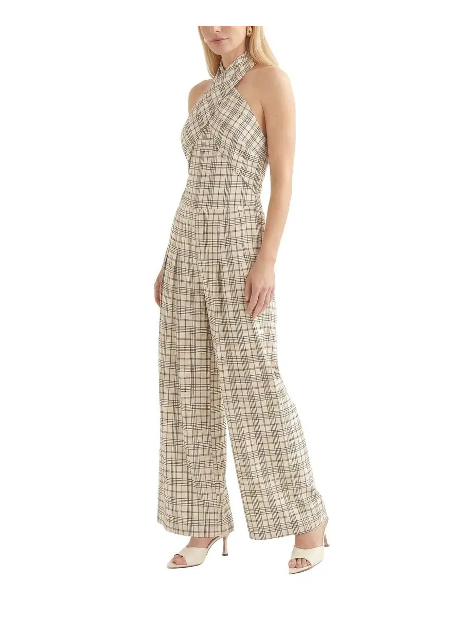 Комбинезон-кюлоты с запахом и принтом в клетку Ardern Halterneck Check Culotte Jumpsuit Lily and — изображение 3 из 4, серый