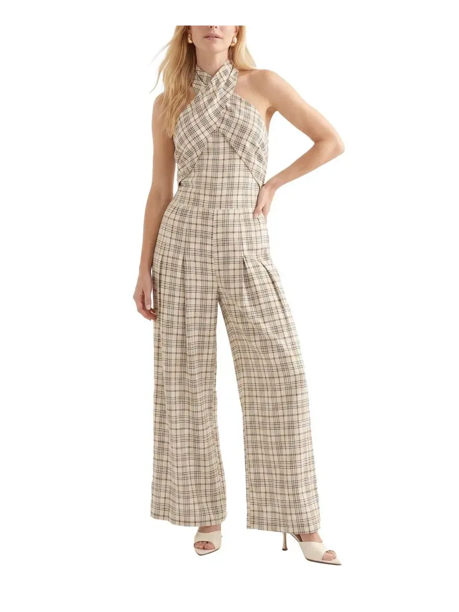 Комбинезон-кюлоты с запахом и принтом в клетку Ardern Halterneck Check Culotte Jumpsuit Lily and — изображение 4 из 4, серый