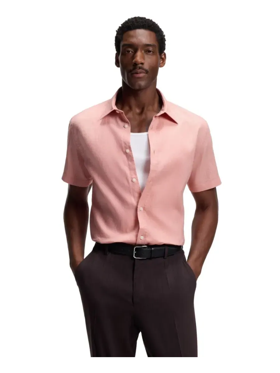 Рубашка с коротким рукавом и слим-посадкой BOSS by Men's Stretch Linen Slim-Fit Shirt Hugo Boss
