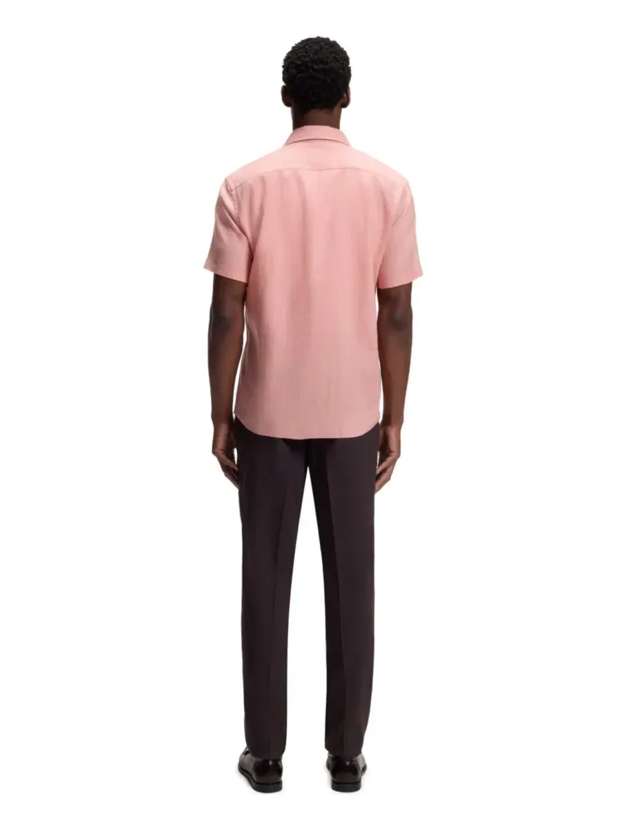 Рубашка с коротким рукавом и слим-посадкой BOSS by Men's Stretch Linen Slim-Fit Shirt Hugo Boss — изображение 2 из 6, розовый
