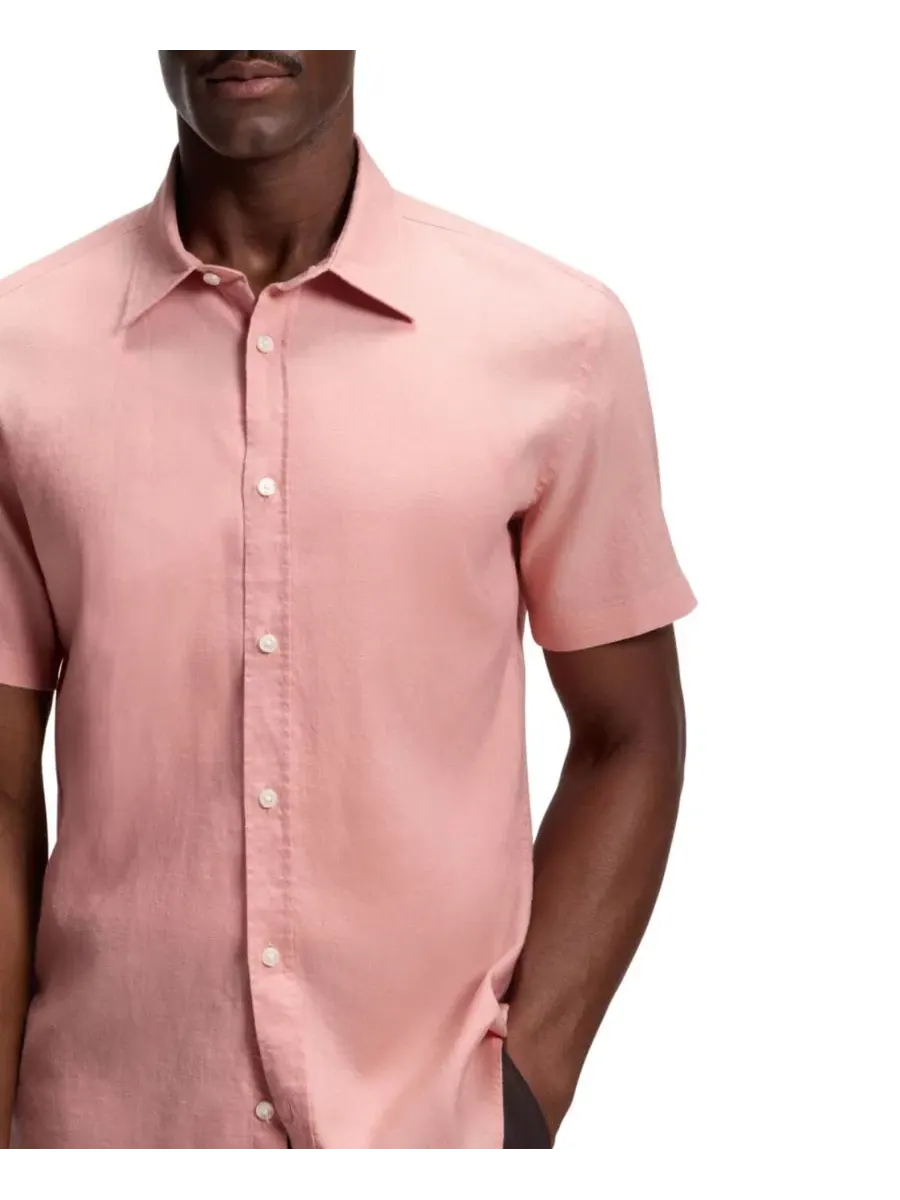 Рубашка с коротким рукавом и слим-посадкой BOSS by Men's Stretch Linen Slim-Fit Shirt Hugo Boss — изображение 5 из 6, розовый