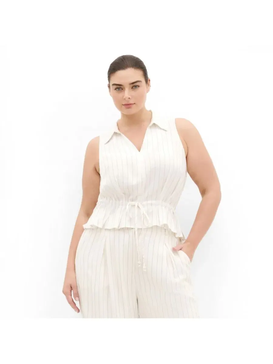 Жилет с V-образным вырезом и завязкой на талии Eva Stripe Relaxed Vest CITY CHIC