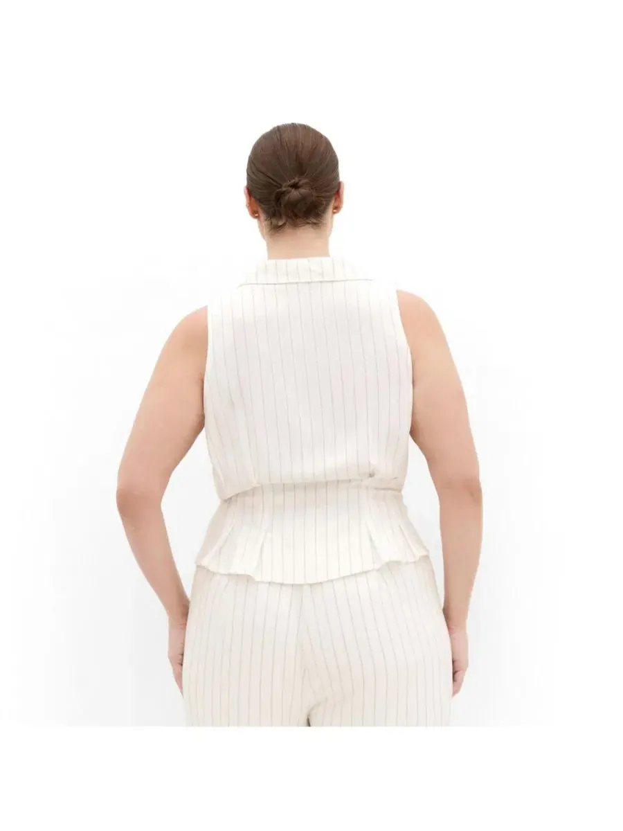 Жилет с V-образным вырезом и завязкой на талии Eva Stripe Relaxed Vest CITY CHIC — изображение 2 из 4, слоновая кость/черный