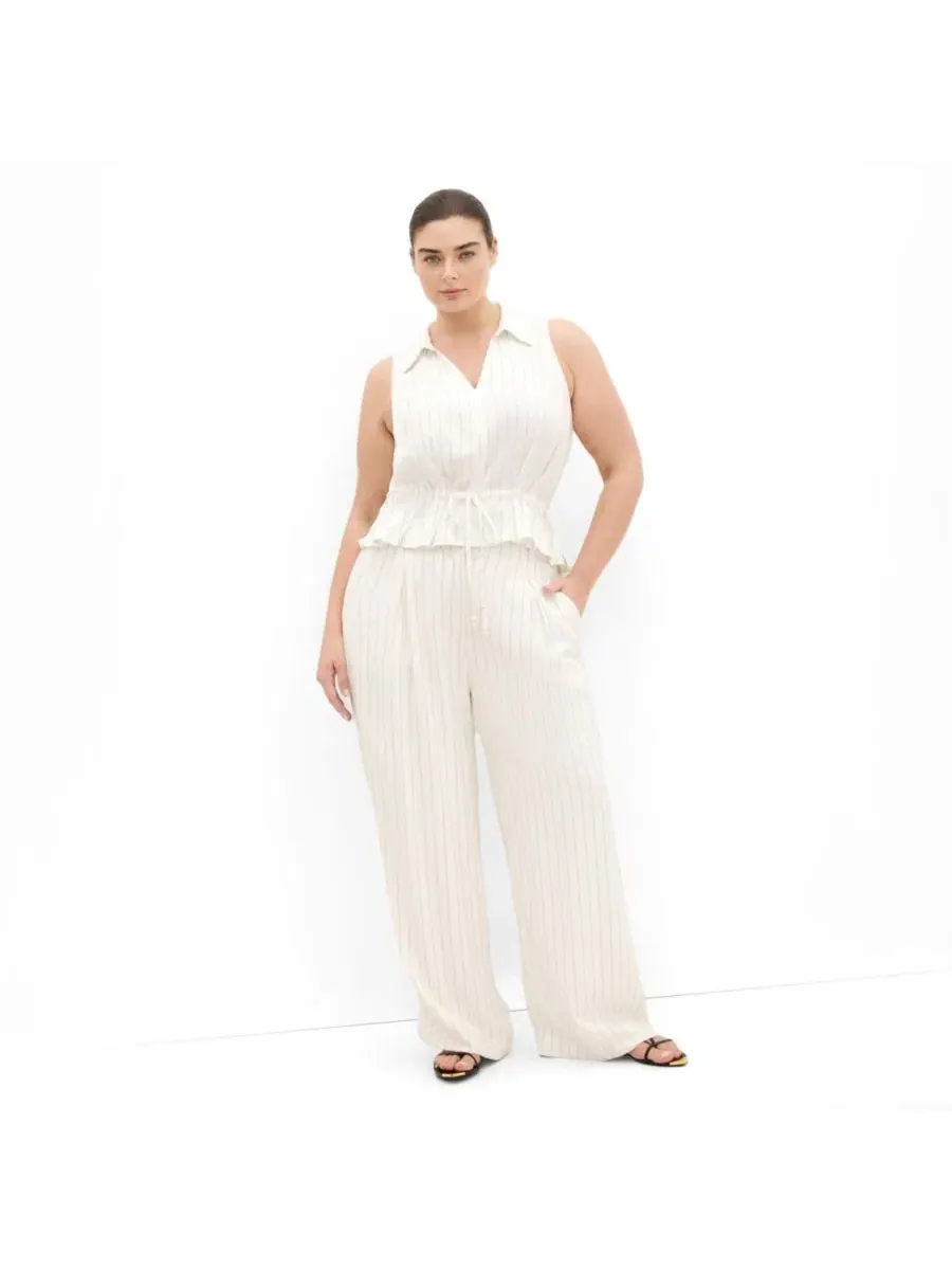 Жилет с V-образным вырезом и завязкой на талии Eva Stripe Relaxed Vest CITY CHIC — изображение 4 из 4, слоновая кость/черный