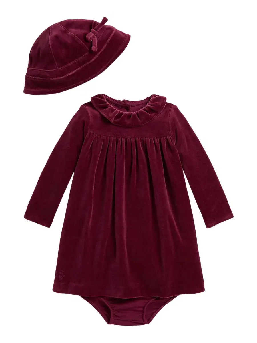 Комплект из платья, шортиков и шапочки с рюшами, модель Aubergine Polo Ralph Lauren