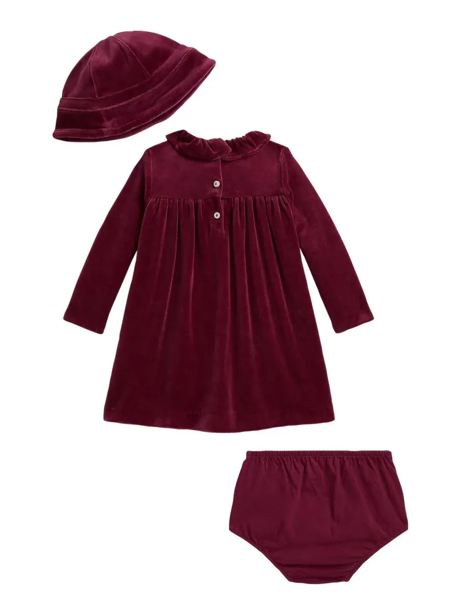 Комплект из платья, шортиков и шапочки с рюшами, модель Aubergine Polo Ralph Lauren — изображение 2 из 5, баклажан