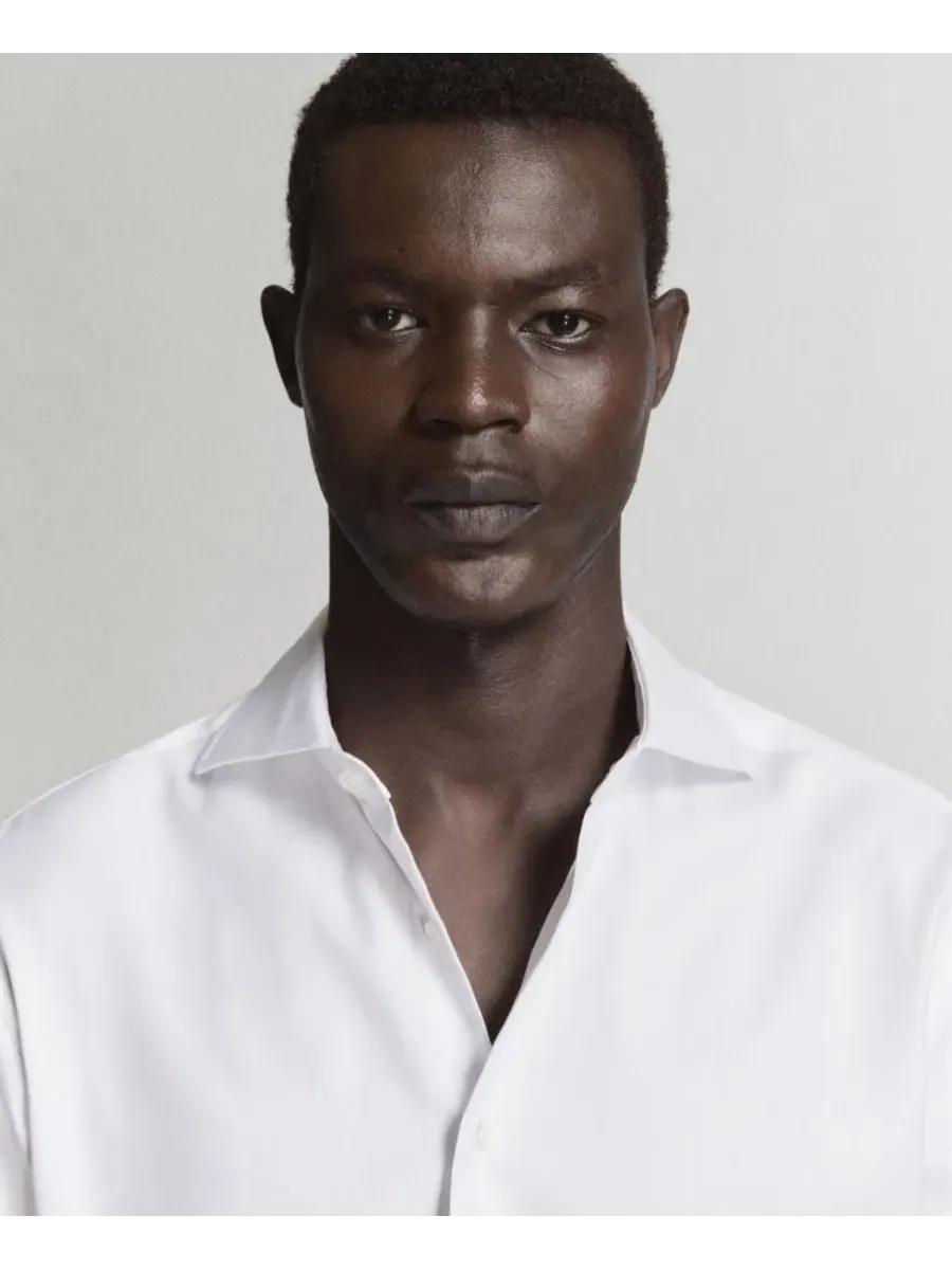 Мужская рубашка из хлопка с длинным рукавом, модель Slim-Fit Suit Shirt MANGO — изображение 3 из 7, белый