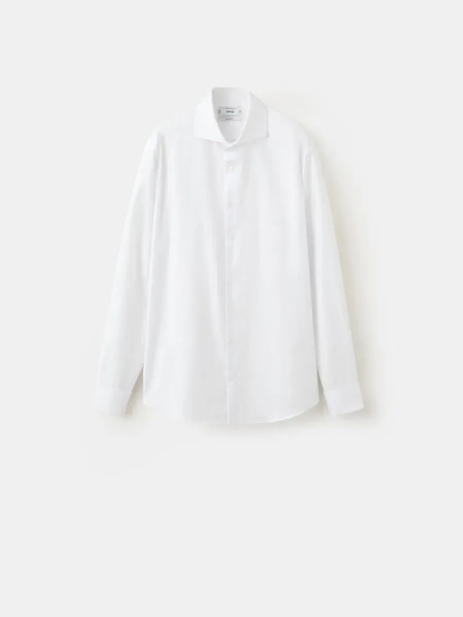 Мужская рубашка из хлопка с длинным рукавом, модель Slim-Fit Suit Shirt MANGO — изображение 7 из 7, белый