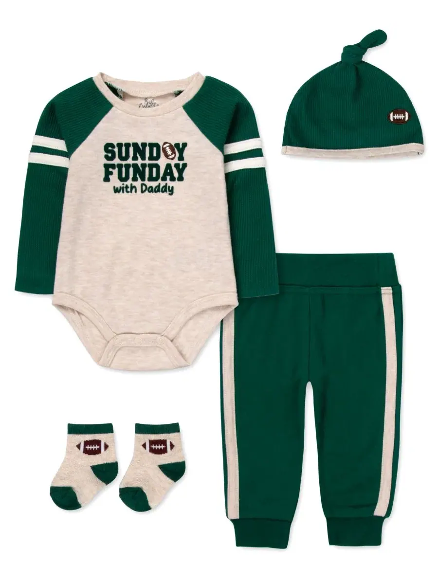 Комплект из 4 предметов для малыша с футбольным принтом, Sunday Funday with Daddy Baby Essentials