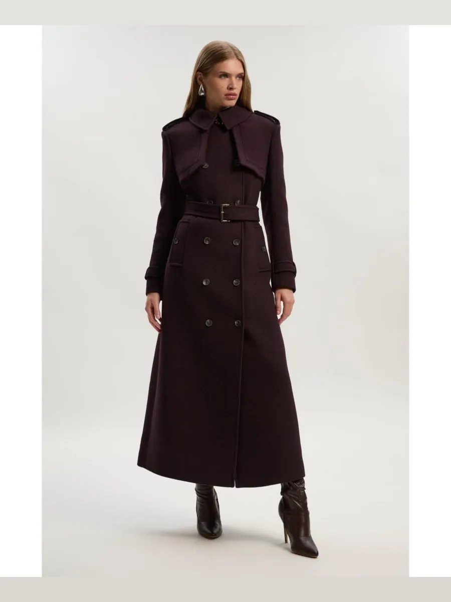 Женское шерстяное длинное пальто-тренч Karen Millen
