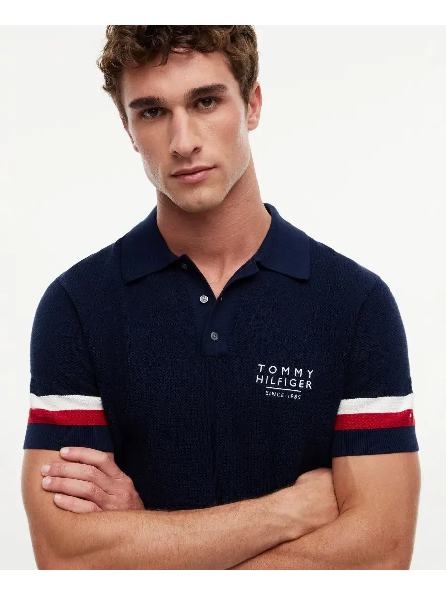 Свитер-поло с коротким рукавом Tommy Hilfiger — изображение 3 из 4, темно-синий