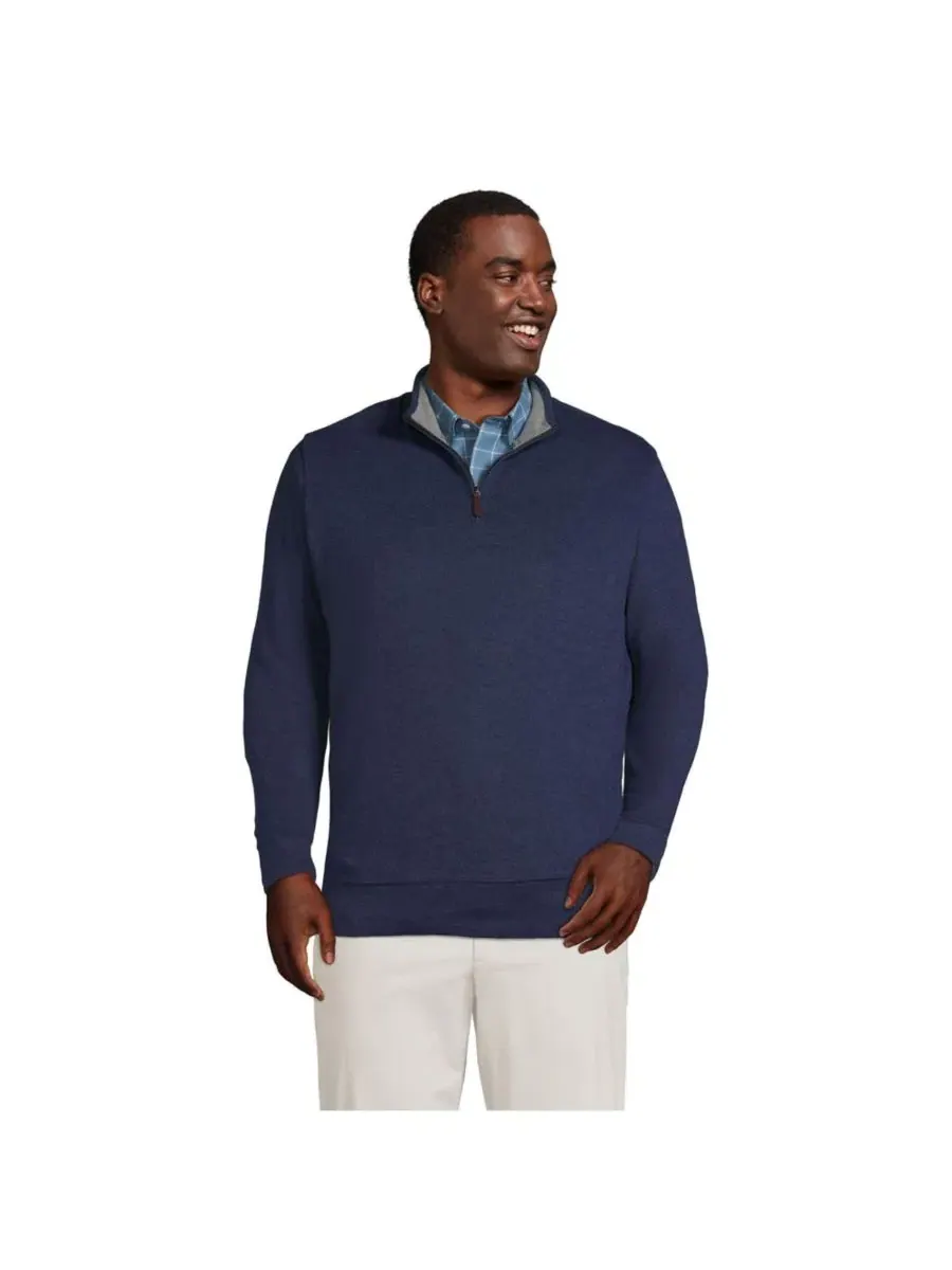 Свитер с воротником-поло и четверть-молнией Bedford Rib Medium Denim Heather Lands' End