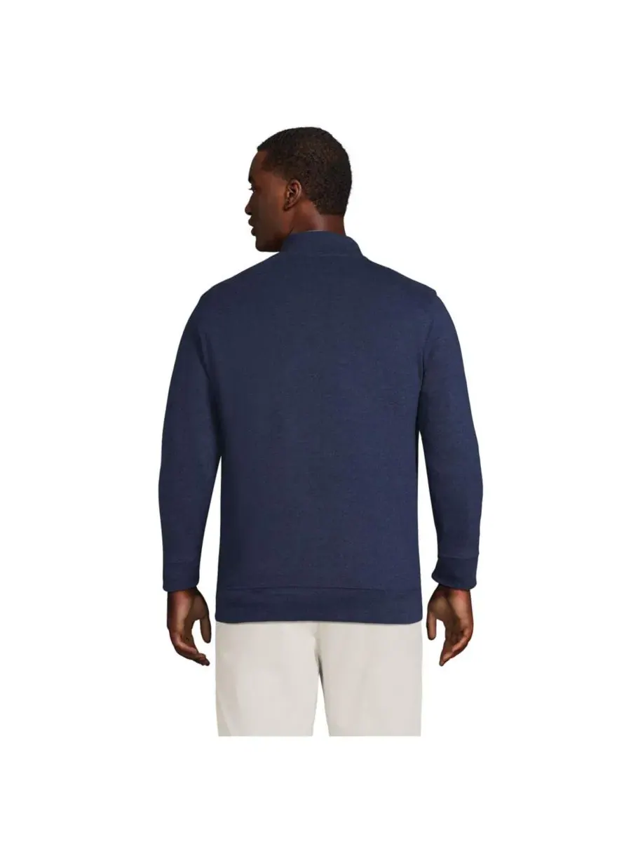 Свитер с воротником-поло и четверть-молнией Bedford Rib Medium Denim Heather Lands' End — изображение 3 из 7, джинсовый синий