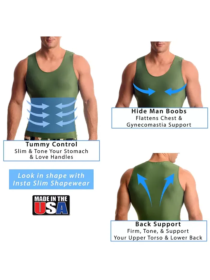 Мужская компрессионная майка для активного отдыха Big & Tall Muscle Tank Top Instaslim — изображение 3 из 5, зеленый